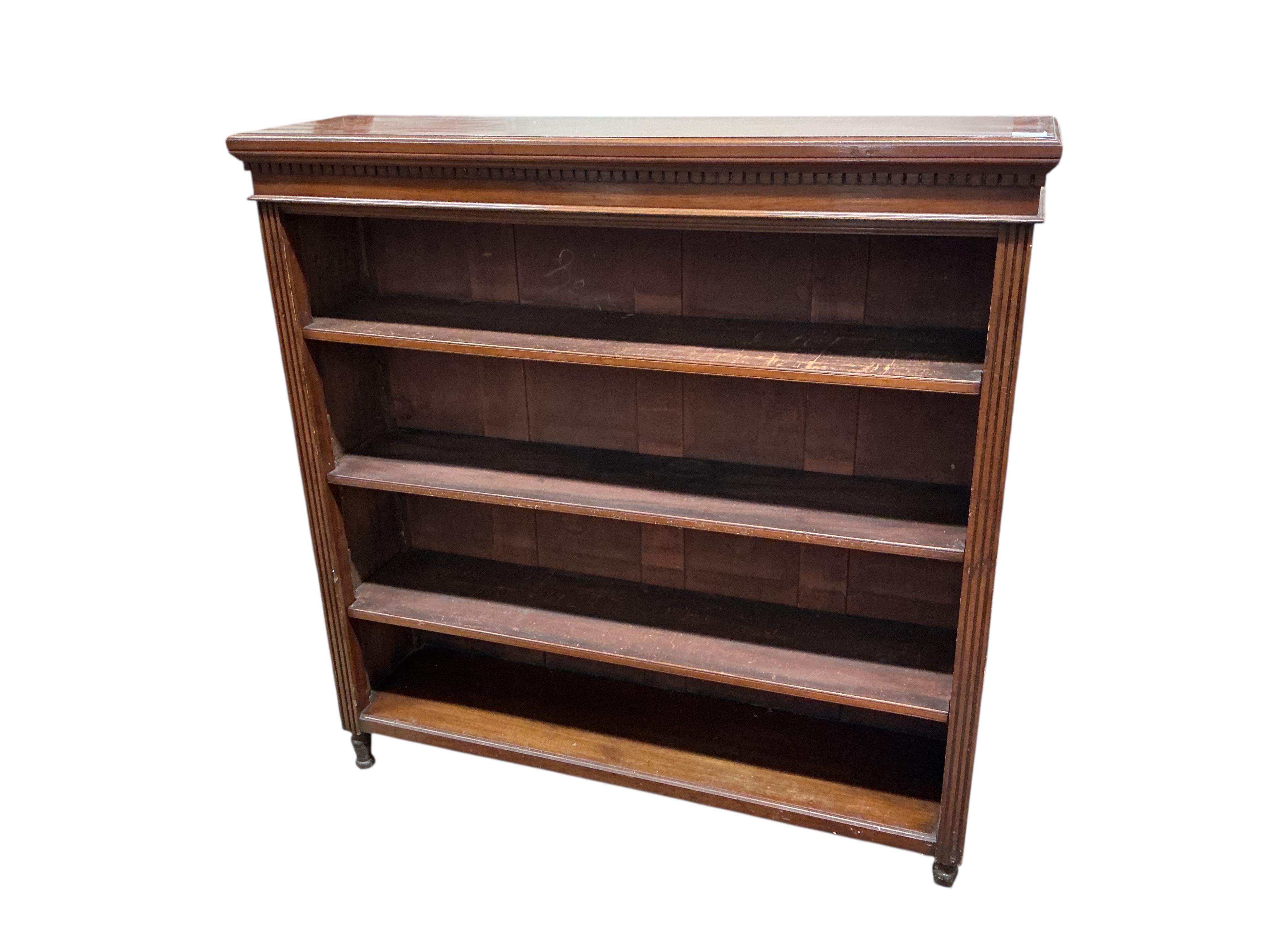 A late Victorian mahogany open bookcase, width 120cm, depth 34cm, height 123cm
